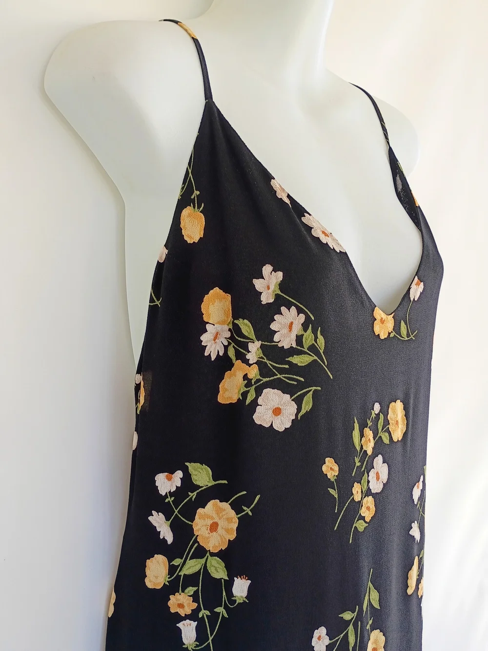 Reformation Dietrich Black Yellow Floral Dress Midi Flare Skirt Open Back Large - Picture 11 of 12